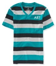 embroidered stripe v-neck tee